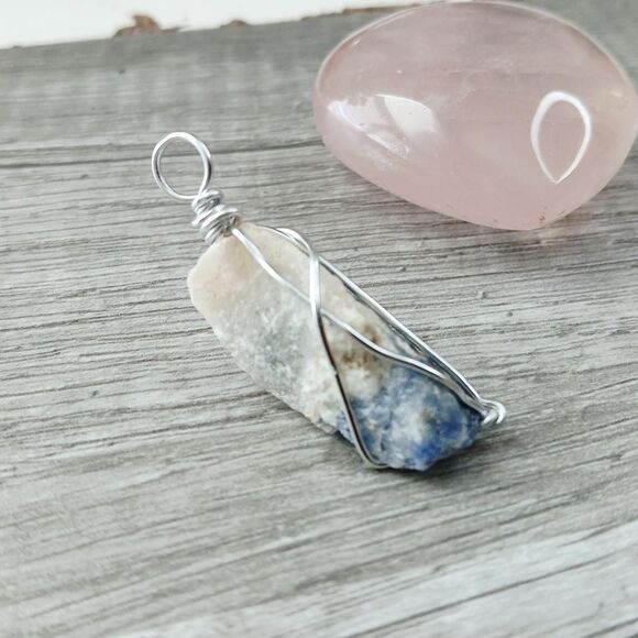 Sodalite Crystal Gemstone Pendant Wire Wrapped 1.75" - Picture 2 of 4